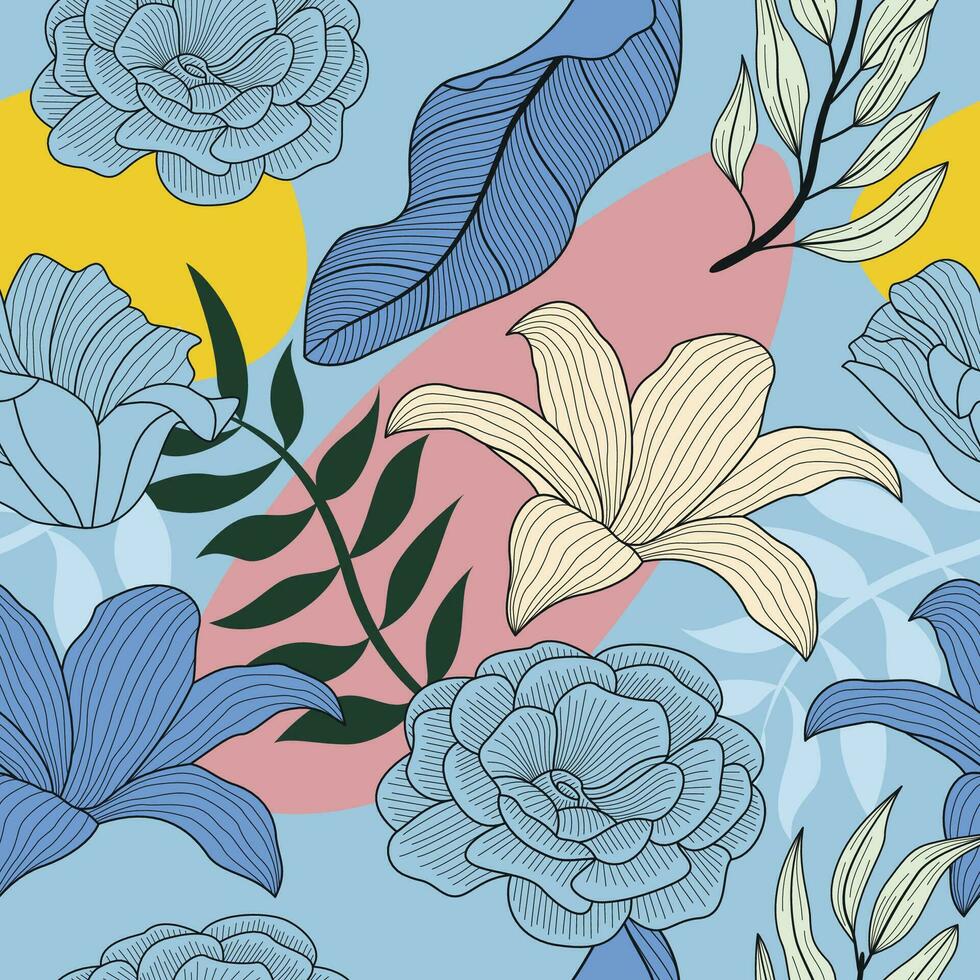 Abstract Floral seamless pattern with leaves. tropical background vector