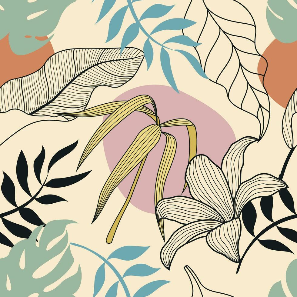 Abstract Floral seamless pattern with leaves. tropical background vector