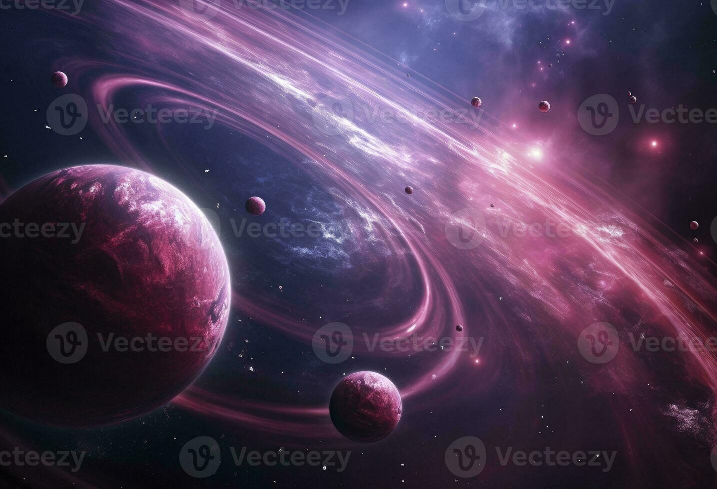 Crimson and Pink Hued Planet in Space background. AI Generated photo