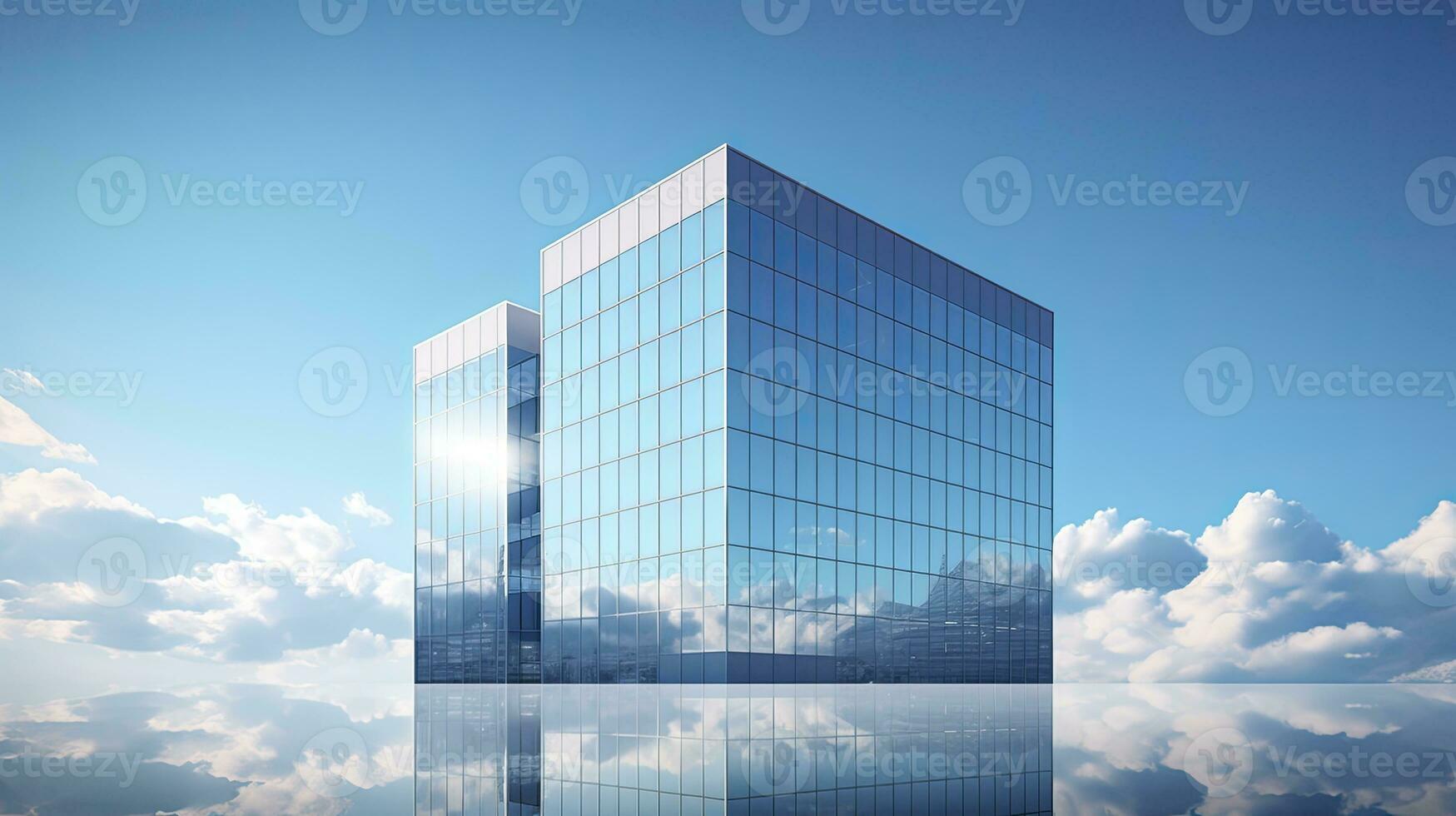Office Building Against a Clear Blue Sky Background. AI Generated photo