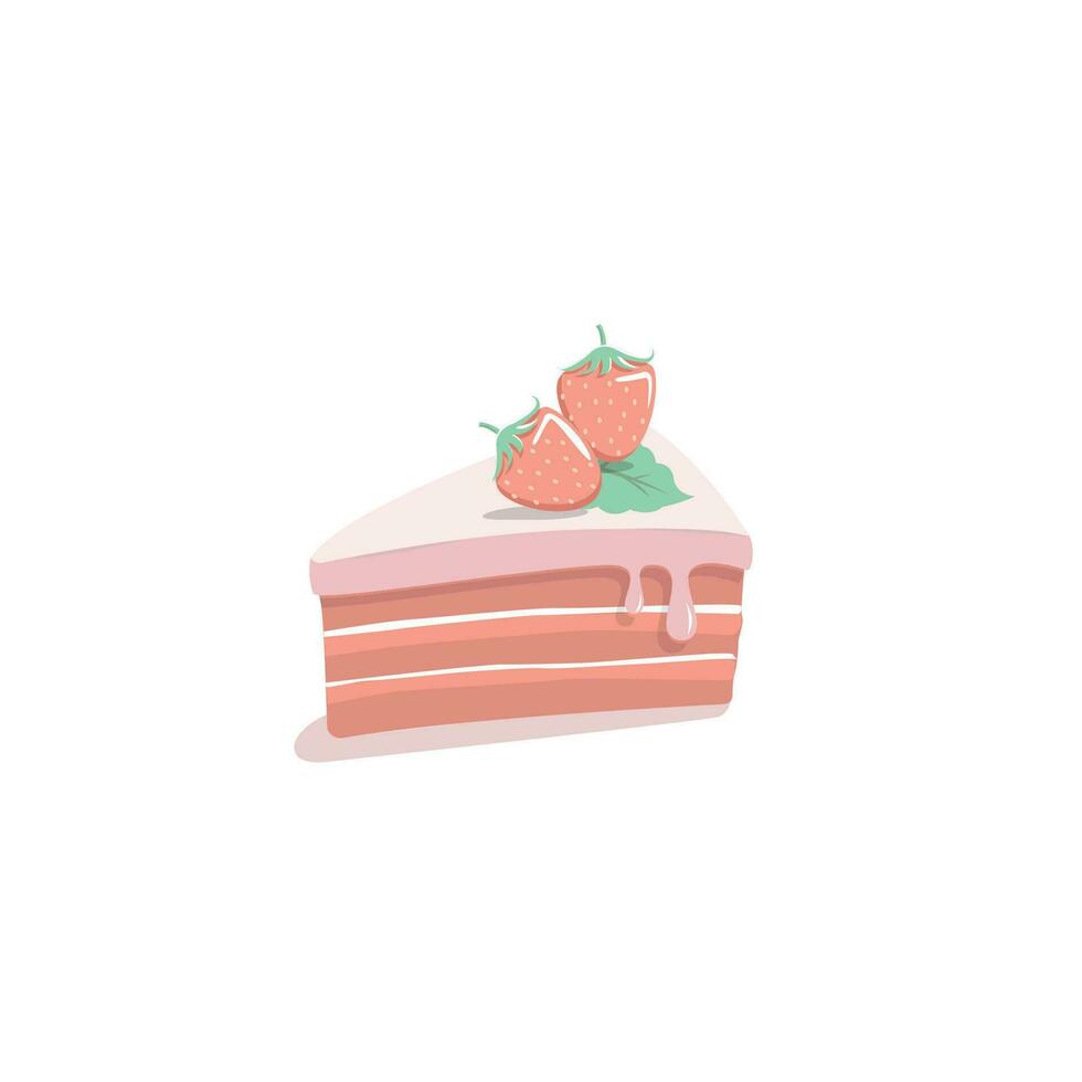 Piece strawberry cake isolated vector illustration