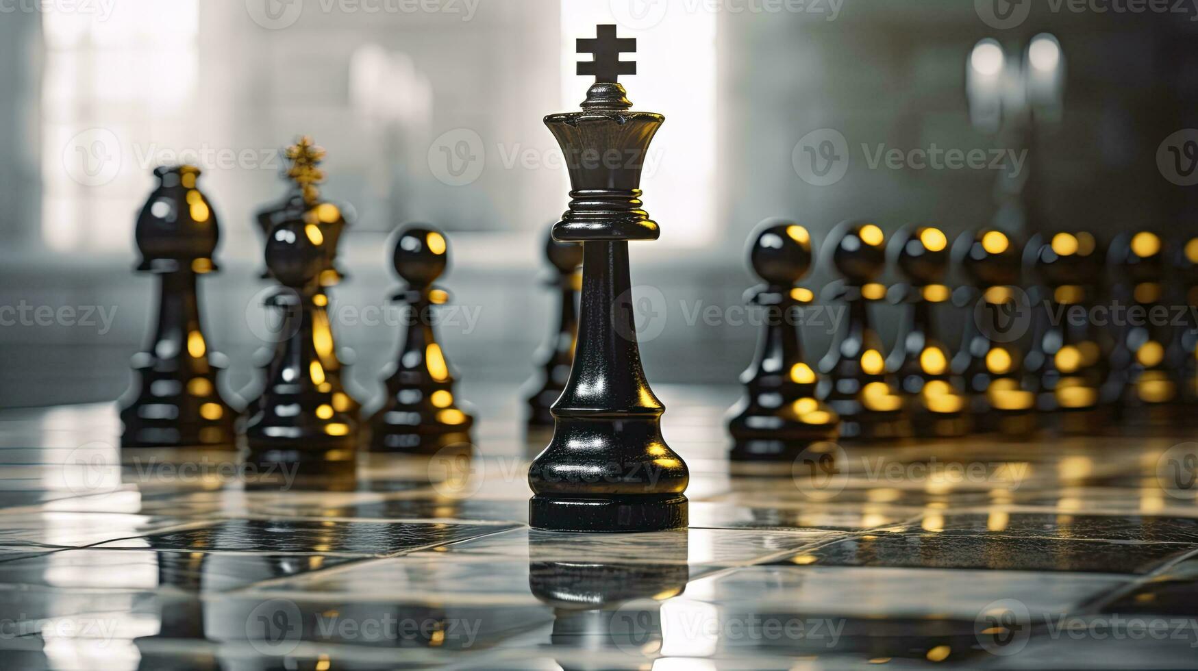 Chess King Dominating Over a Group of Chess Pieces. AI Generated photo