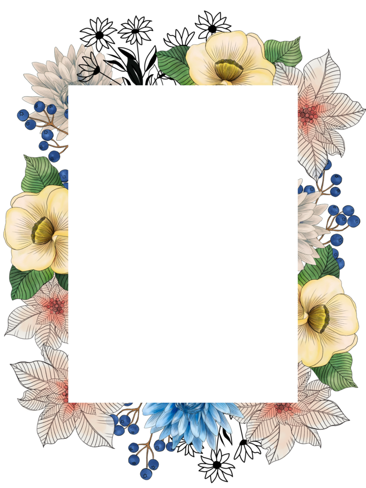 Template frame invitation greetings card label wreath border flower garden greenery png