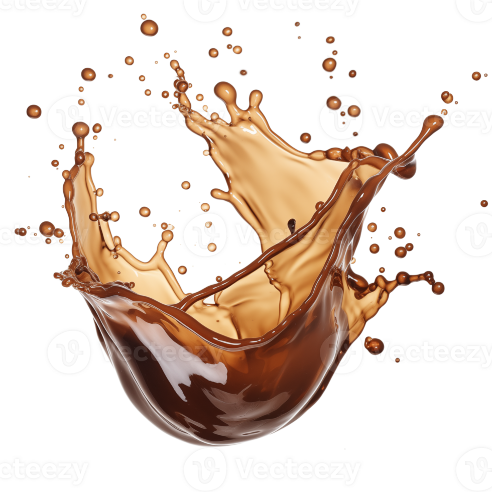 AI Generative Brown Coffee splash with droplets on transparent background. png