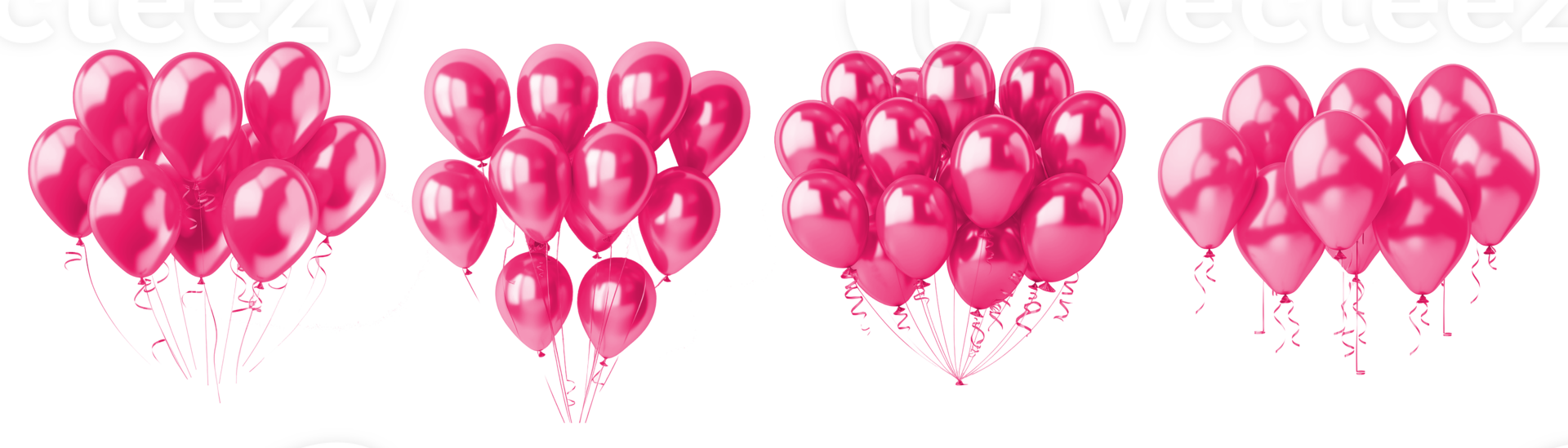 Set of Pink air balloons. Metallic pink air balloons isolated on transparent background. for anniversary, birthday, wedding, party. Generative AI png