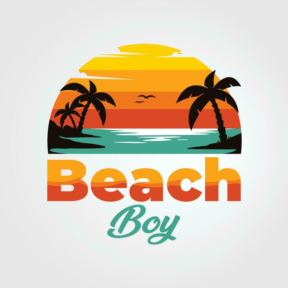 Summer Sunset in Beach Vibes Vector Art Isolated. Beach Boy Flat Design. Best for Tshirt Design