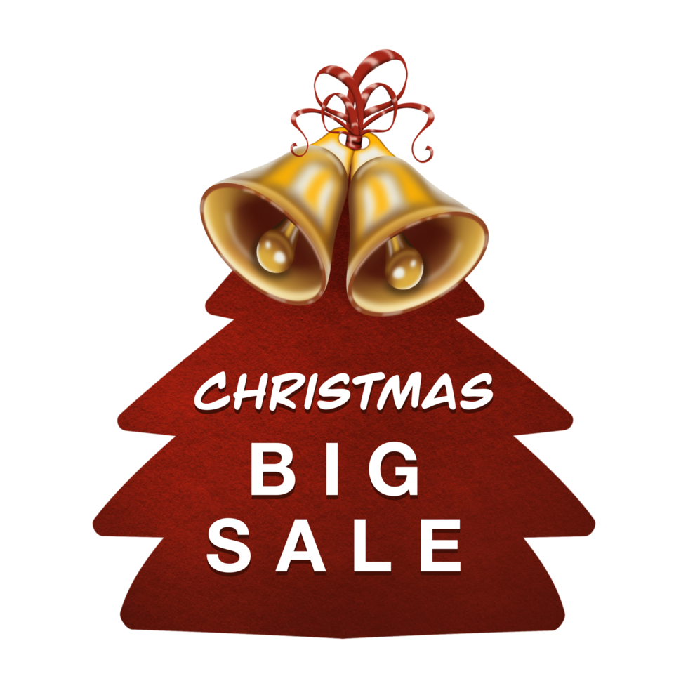 Christmas big sale tag with bells and ribbon png