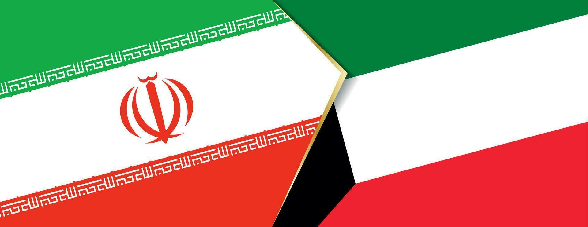 Iran and Kuwait flags, two vector flags.