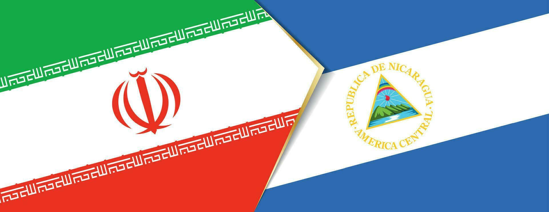 Iran and Nicaragua flags, two vector flags.