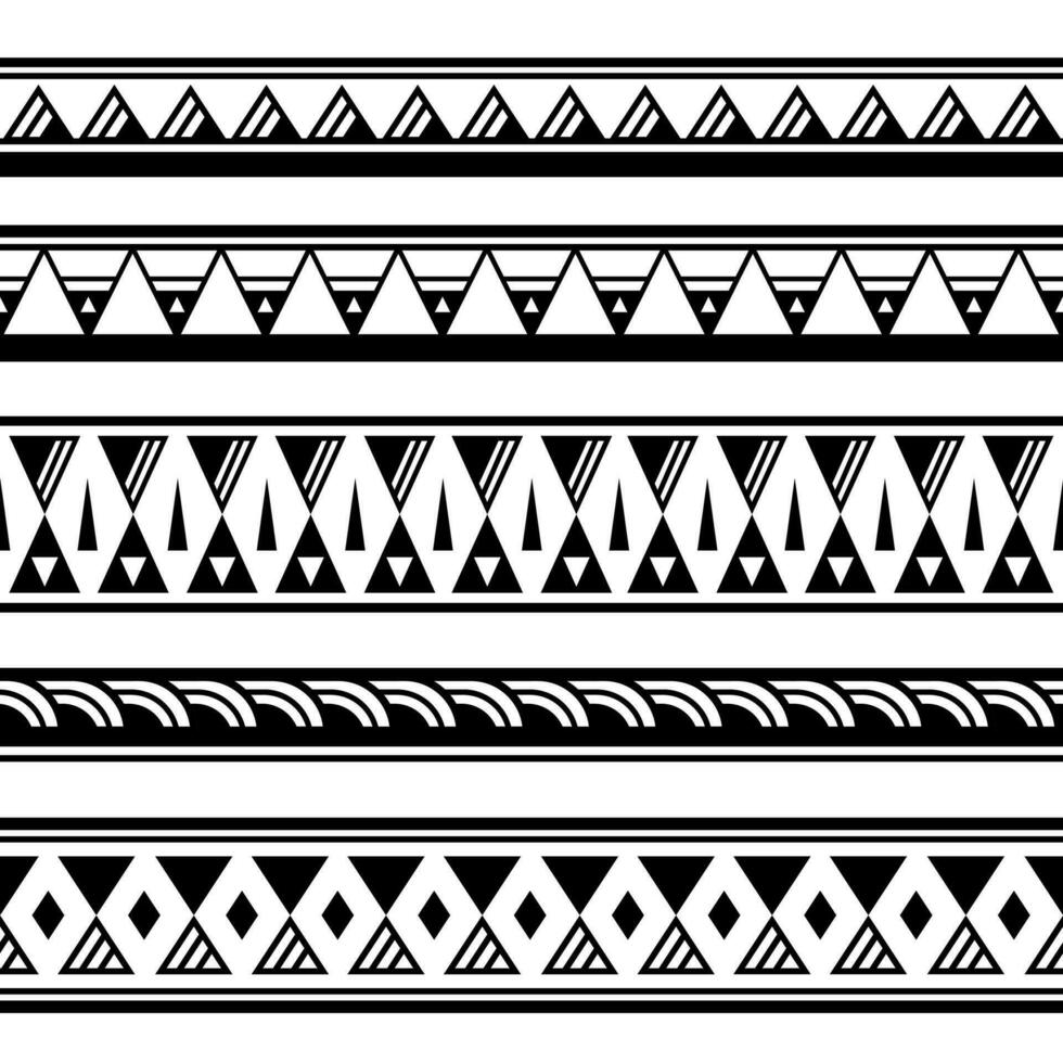 conjunto de brazaletes de tatuaje polinesio maorí frontera. vector de patrones sin fisuras de manga tribal.