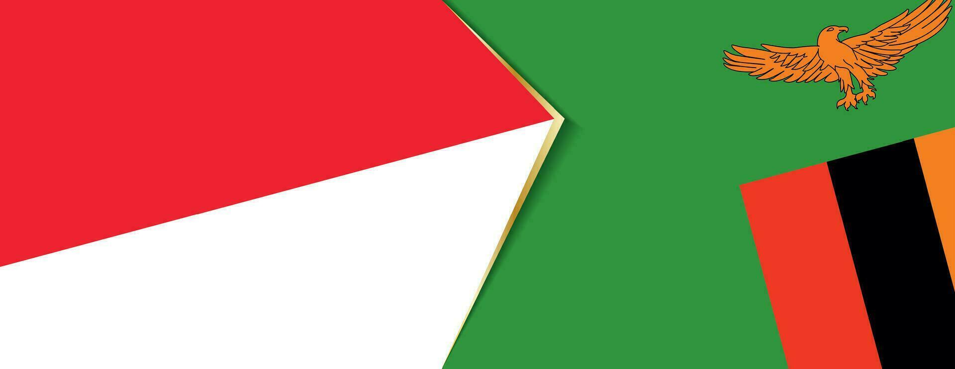 Indonesia and Zambia flags, two vector flags.