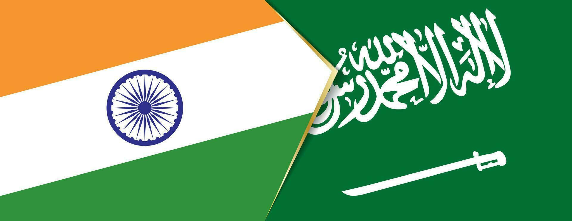 India and Saudi Arabia flags, two vector flags.