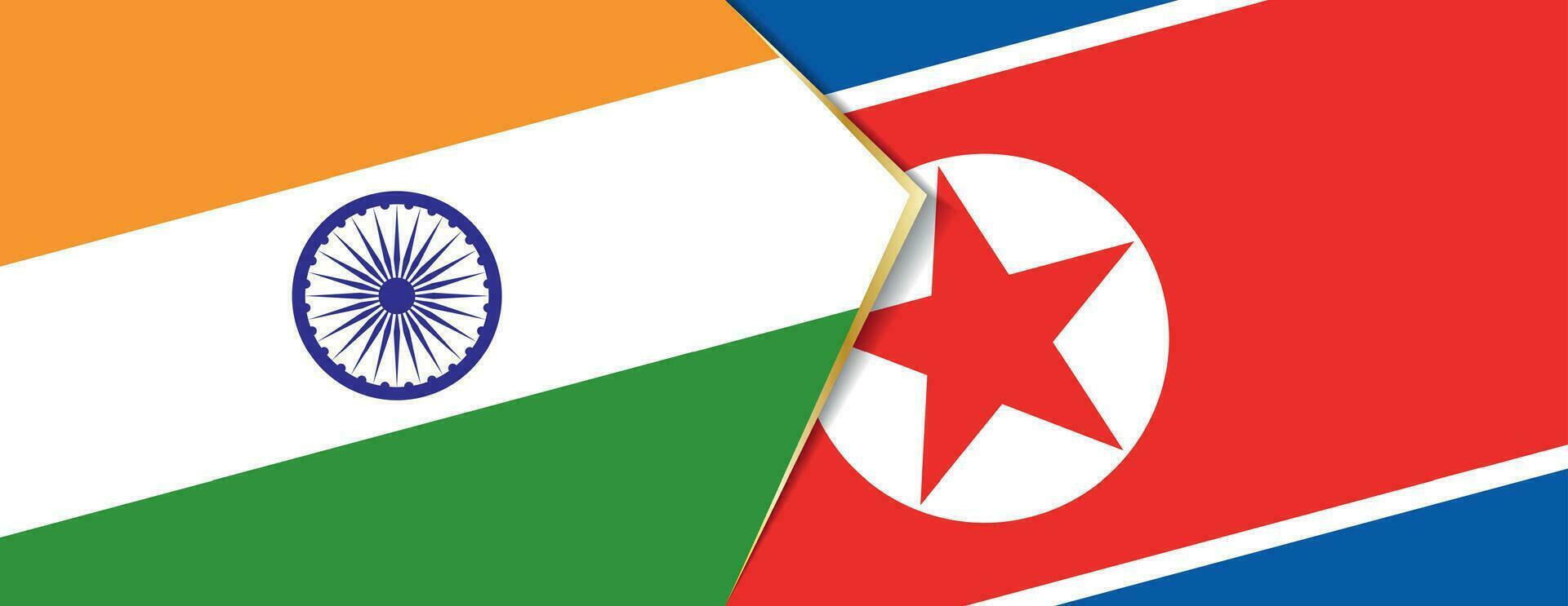 India and North Korea flags, two vector flags.