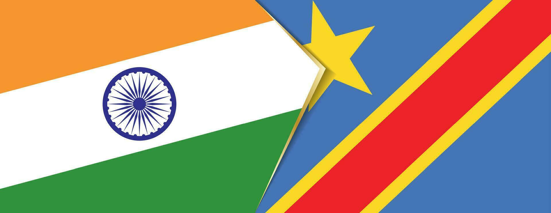 India and DR Congo flags, two vector flags.