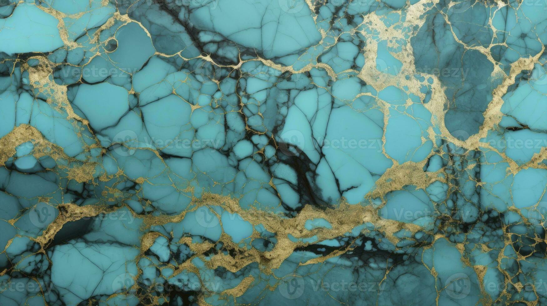 Turquoise Marble Texture Illustration with Cracked Gold Accents. AI Generated photo