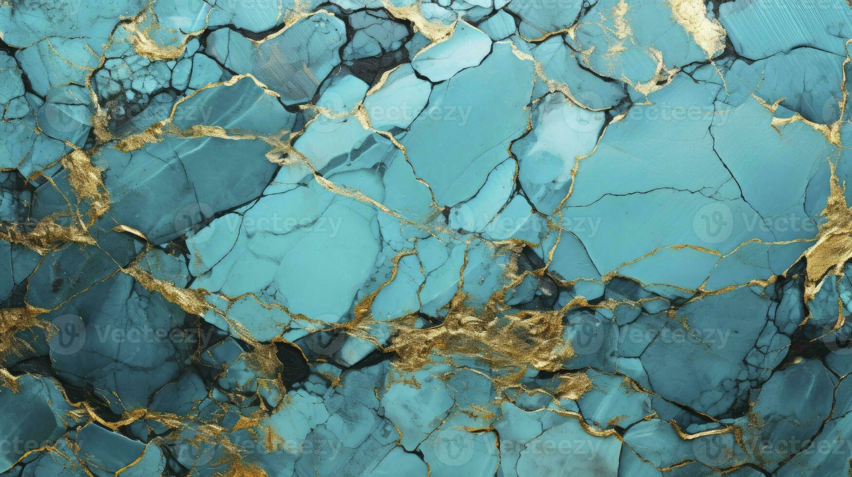 Turquoise Marble Texture Illustration with Cracked Gold Accents. AI Generated photo