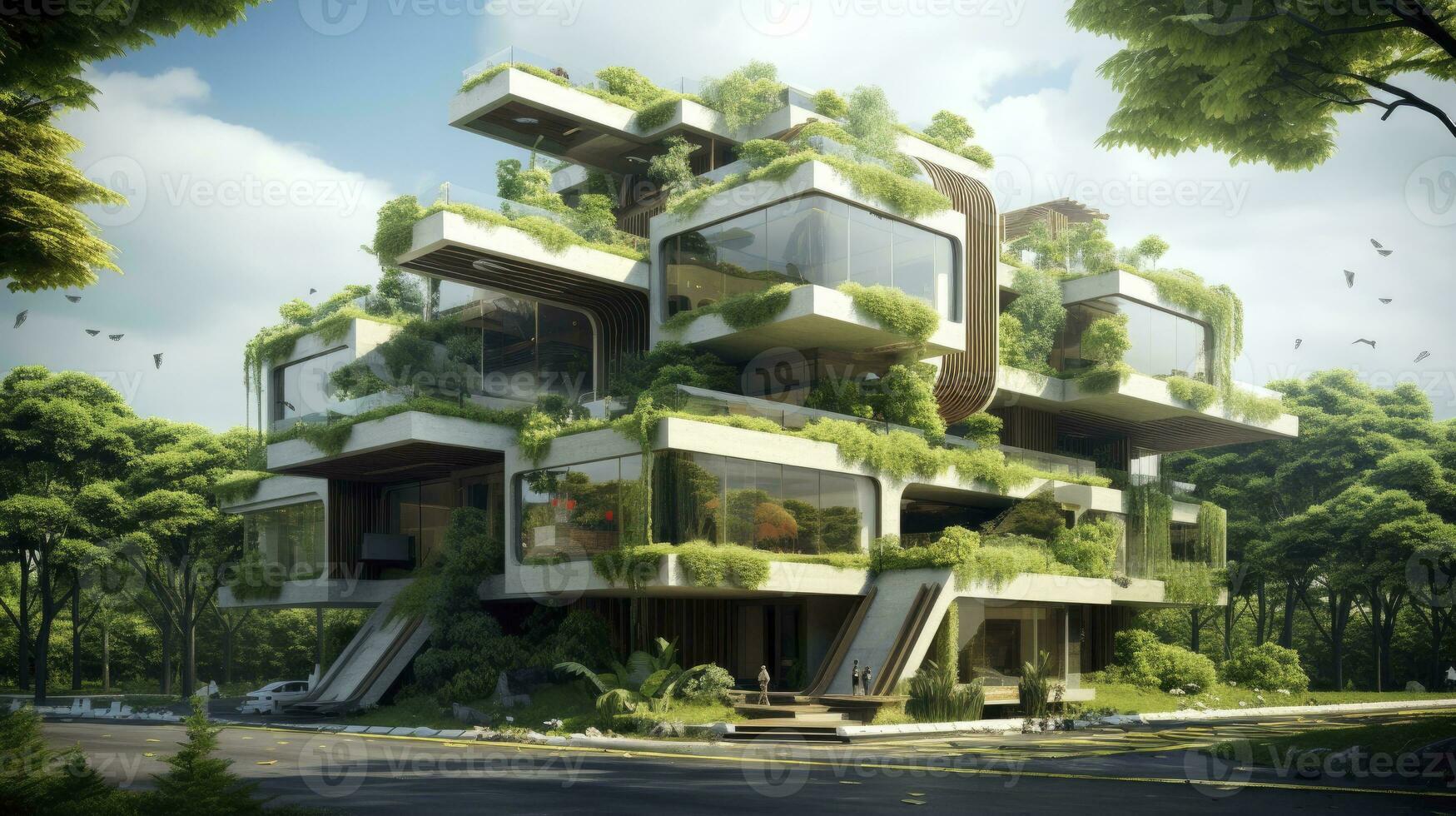 Respetuoso del medio ambiente verde arquitectura diseño. ai generado foto