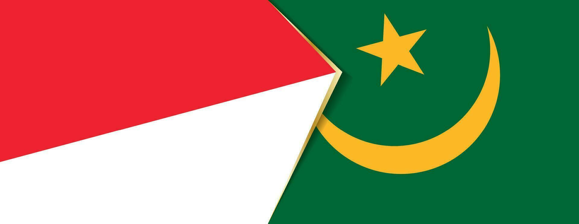 Indonesia and Mauritania flags, two vector flags.