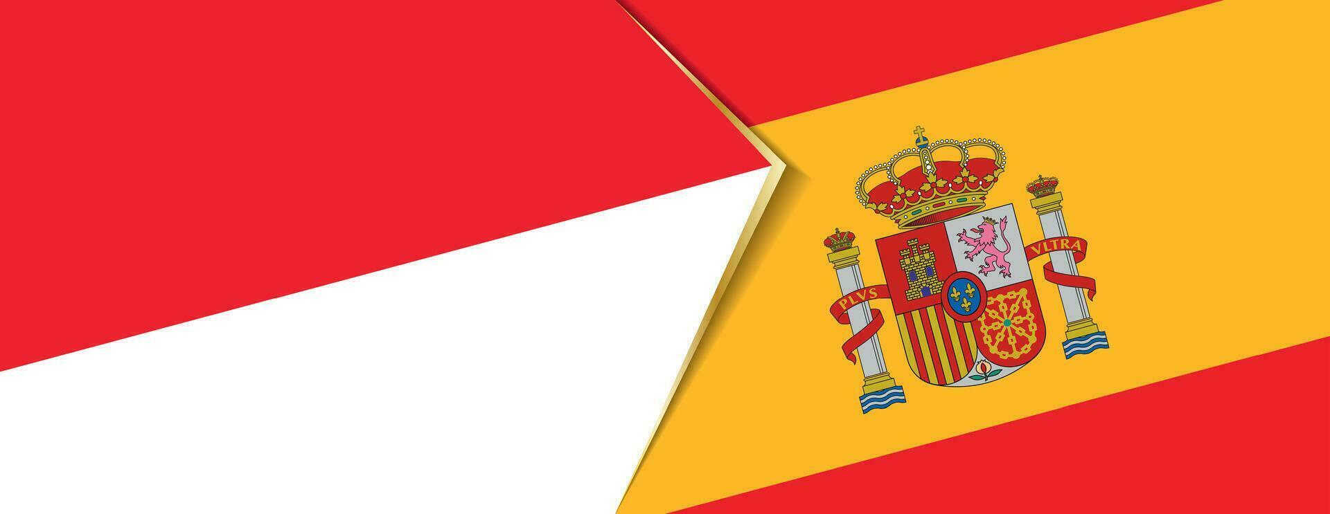 Indonesia and Spain flags, two vector flags.