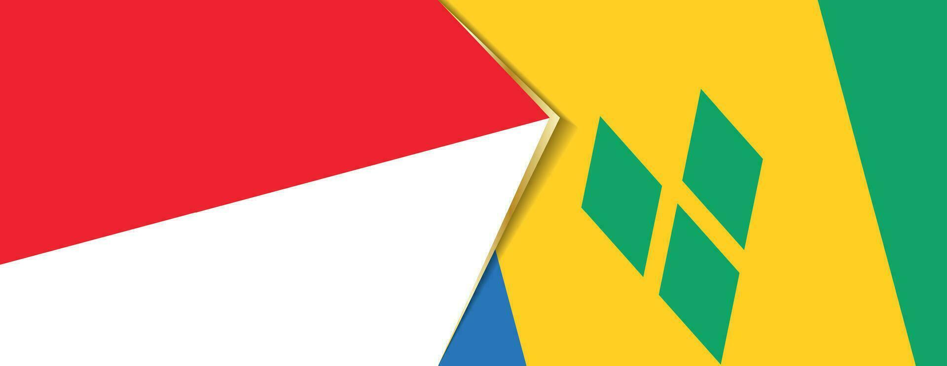 Indonesia and Saint Vincent and the Grenadines flags, two vector flags.