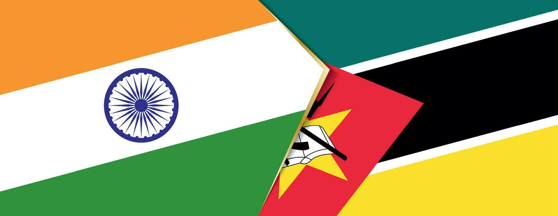 India and Mozambique flags, two vector flags.