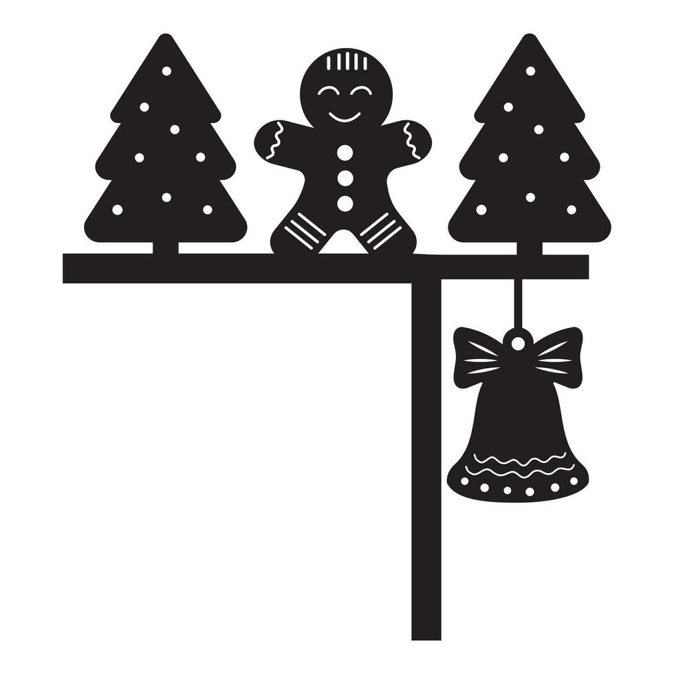 Laser-cut corner of the Christmas door, black silhouette, Christmas decor. vector