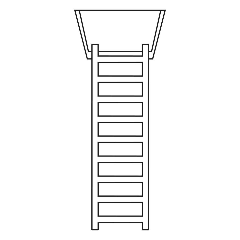 Stairs to the attic, vector isolated illustration in doodle style, black outline