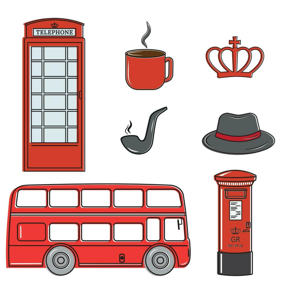 A set of sights and symbols of London, vector isolated illustration