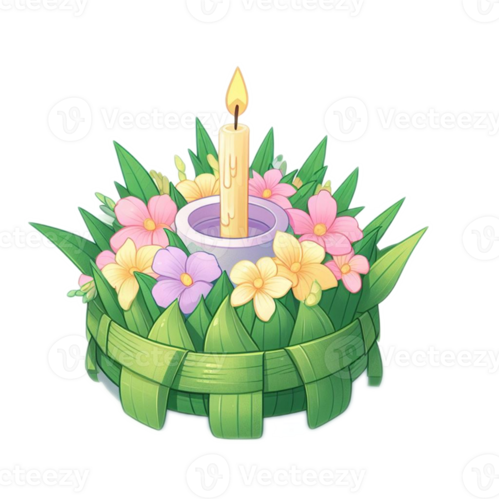 Thai Krathong made of banana leafs , watercolor AI generative png