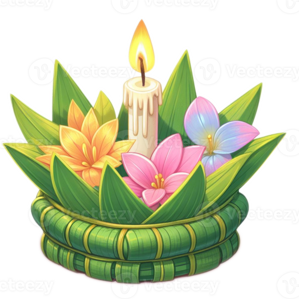 Thai Krathong made of banana leafs , watercolor AI generative png