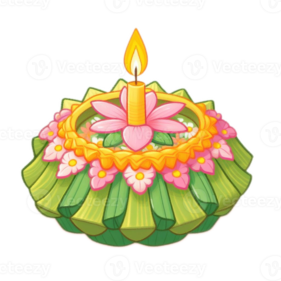 Thai Krathong made of banana leafs , watercolor AI generative png