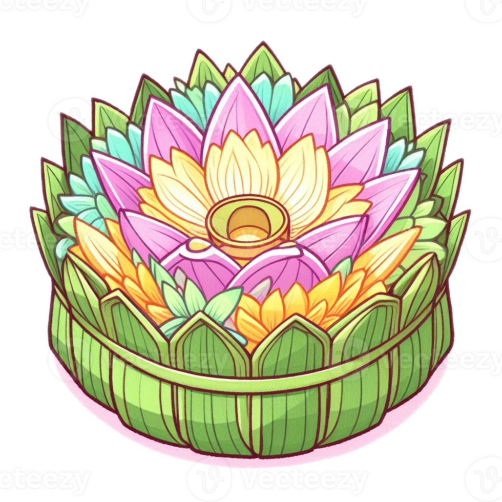Thai Krathong made of banana leafs , watercolor AI generative png