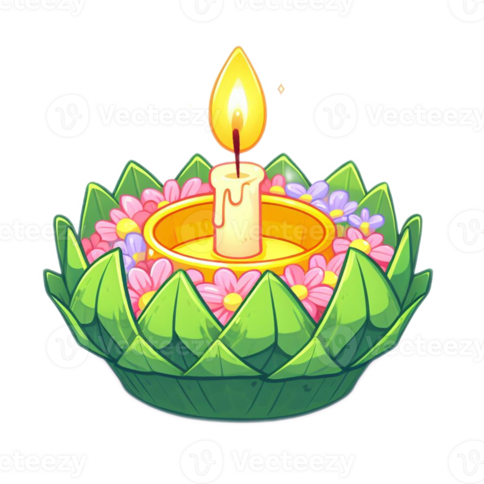 Thai Krathong made of banana leafs , watercolor AI generative png