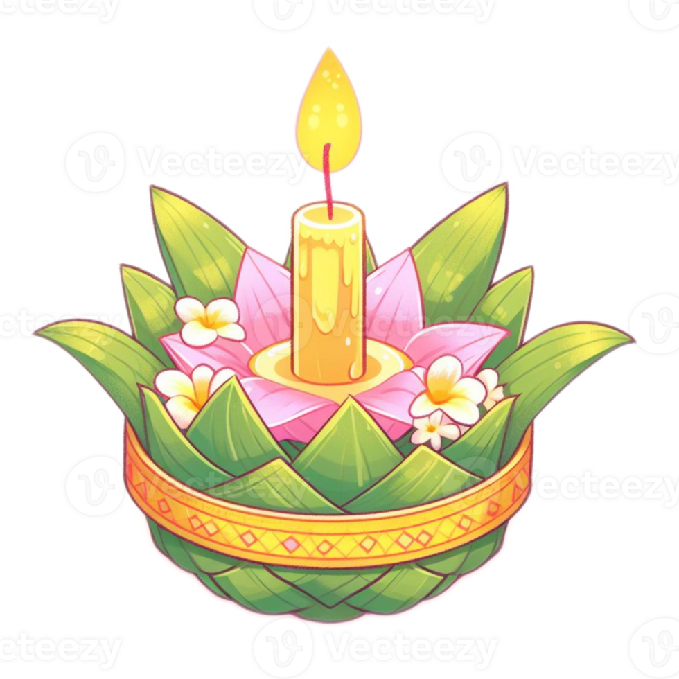 Thai Krathong made of banana leafs , watercolor AI generative png
