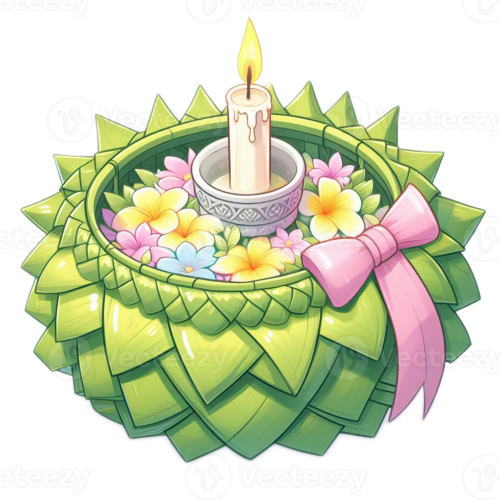 Thai Krathong made of banana leafs , watercolor AI generative png