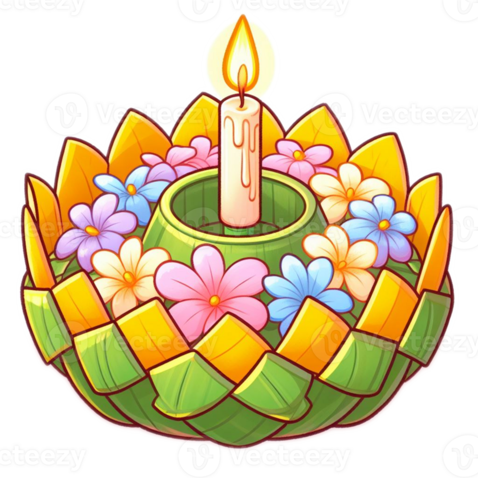 Thai Krathong made of banana leafs , watercolor AI generative png