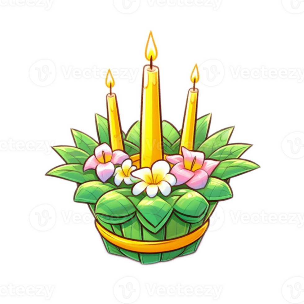 Thai Krathong made of banana leafs , watercolor AI generative png