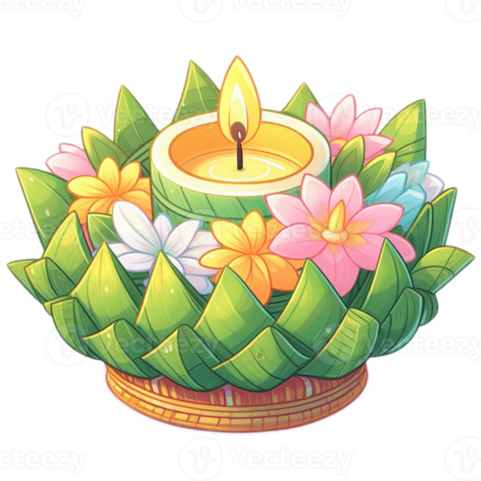 Thai Krathong made of banana leafs , watercolor AI generative png