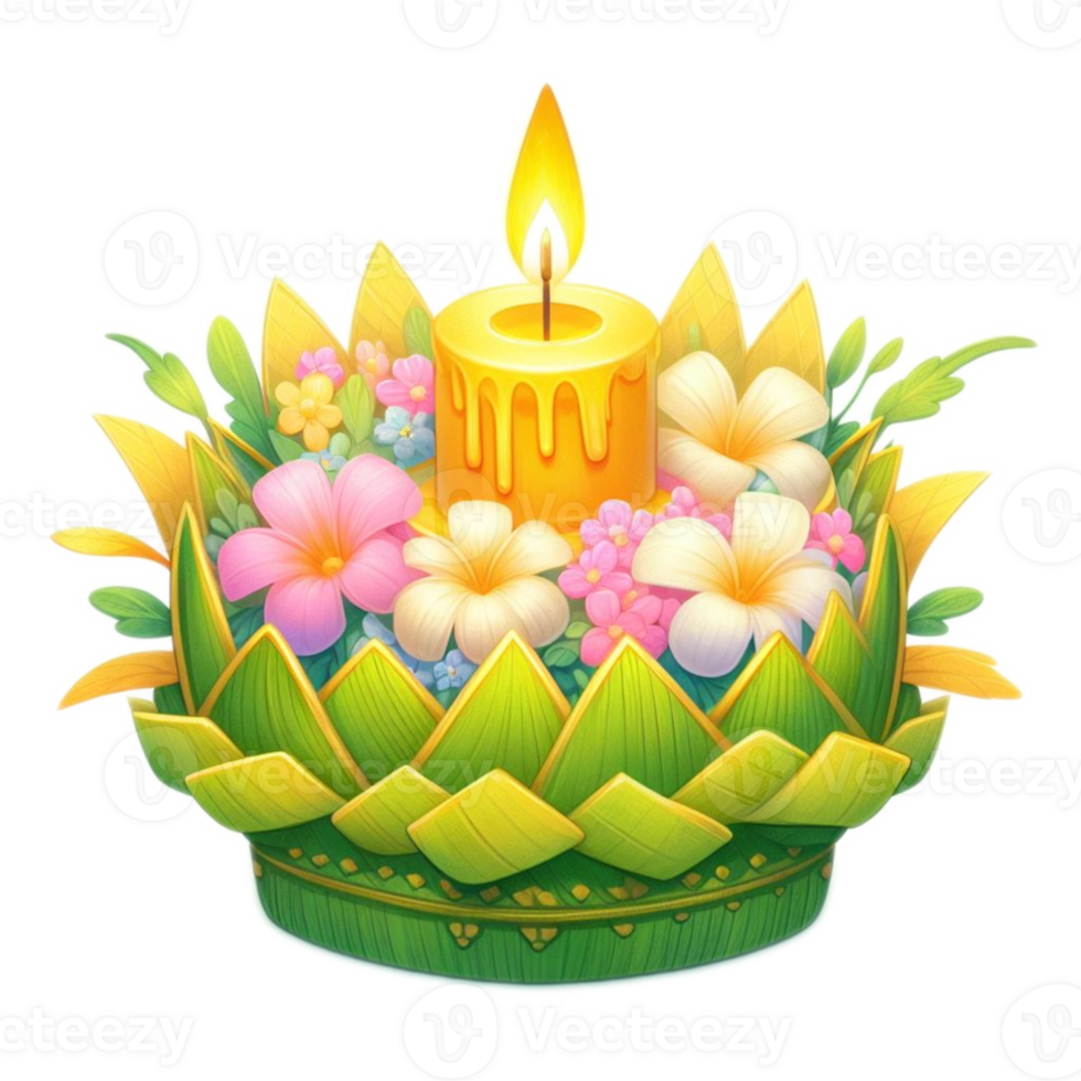 Thai Krathong made of banana leafs , watercolor AI generative png