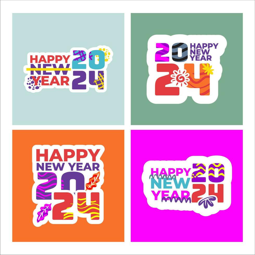 contento nuevo año 2024. nuevo años víspera fiesta 2024. nuevo año saludo tarjetas con familia, amigos y parientes son más significativo y divertido vector