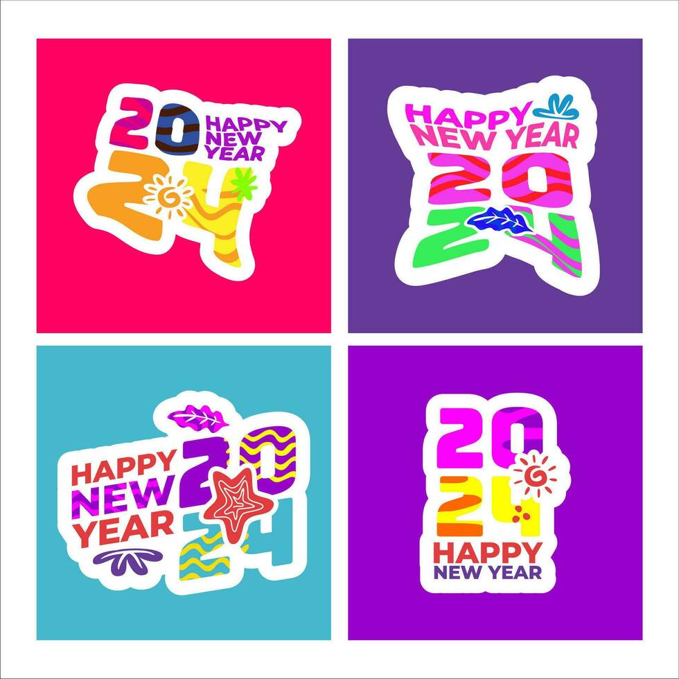 contento nuevo año 2024. nuevo años víspera fiesta 2024. nuevo año saludo tarjetas con familia, amigos y parientes son más significativo y divertido vector