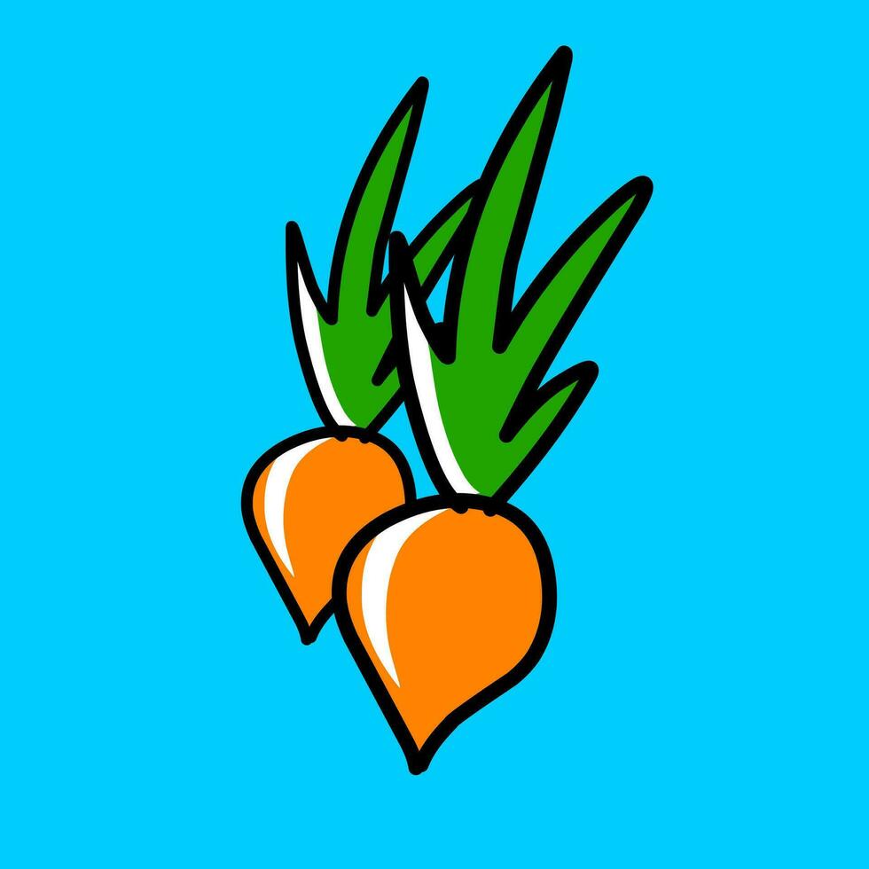 flat illustration design of fruit and vegetables, watermelon eggplant orange broccoli beans carrots potatoes chili fried chicken mushrooms bananas longan leaves shredded meat vector