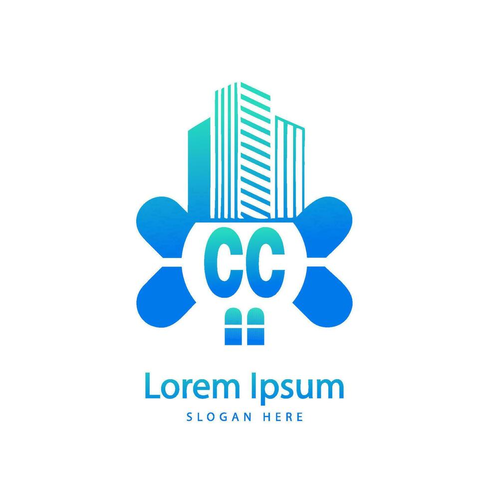 moderno cc letra real inmuebles logo en lineal estilo con sencillo techo edificio vector