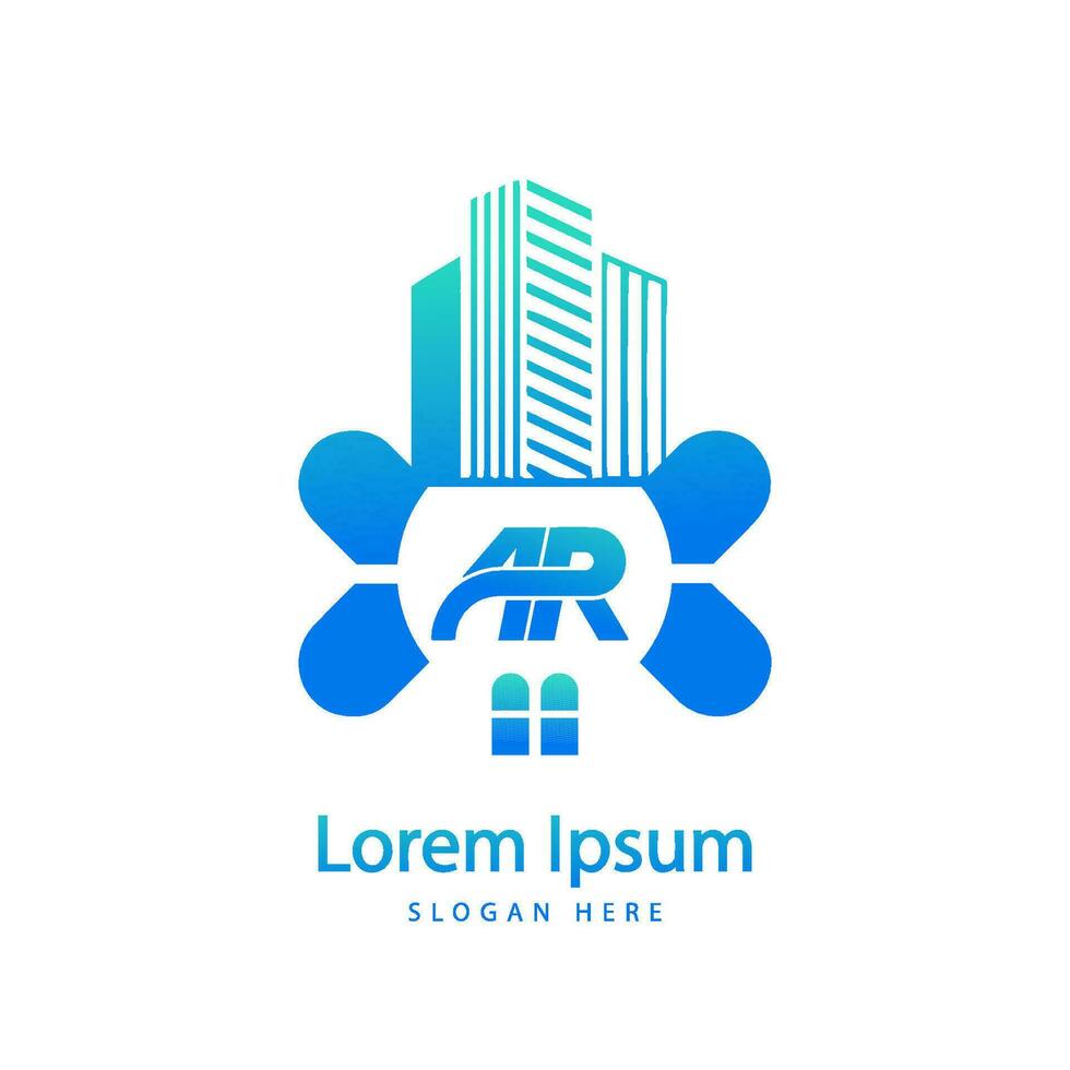 modern AR letter real estate logo in linear style with simple roof building vector