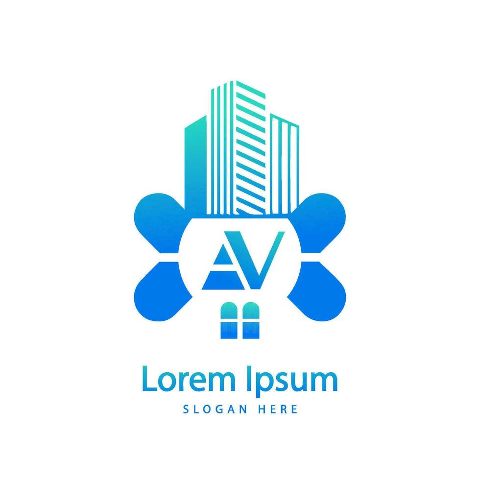 modern AV letter real estate logo in linear style with simple roof building vector