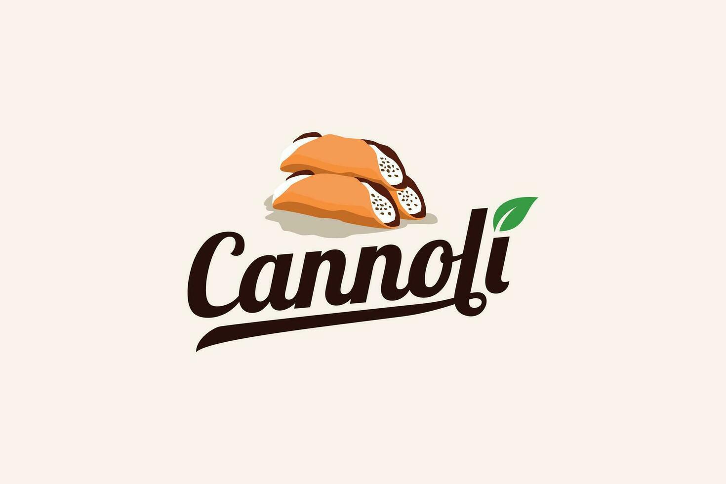 cannoli logo con un combinación de cannoli, albahaca hoja, y hermosa letras para restaurantes, cafés, comida camiones, etc. vector