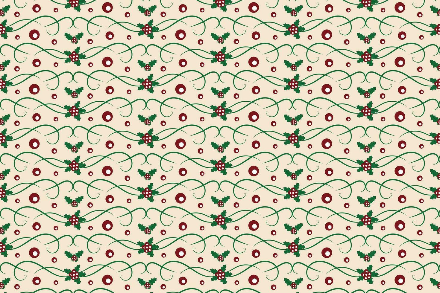 Christmas flourishes swirls holly leaves Seamless Pattern, winter vibes berry leaf modern Christmas pattern, holiday green ornate Christmas pattern, wrapping paper holiday holly printing fabric vector