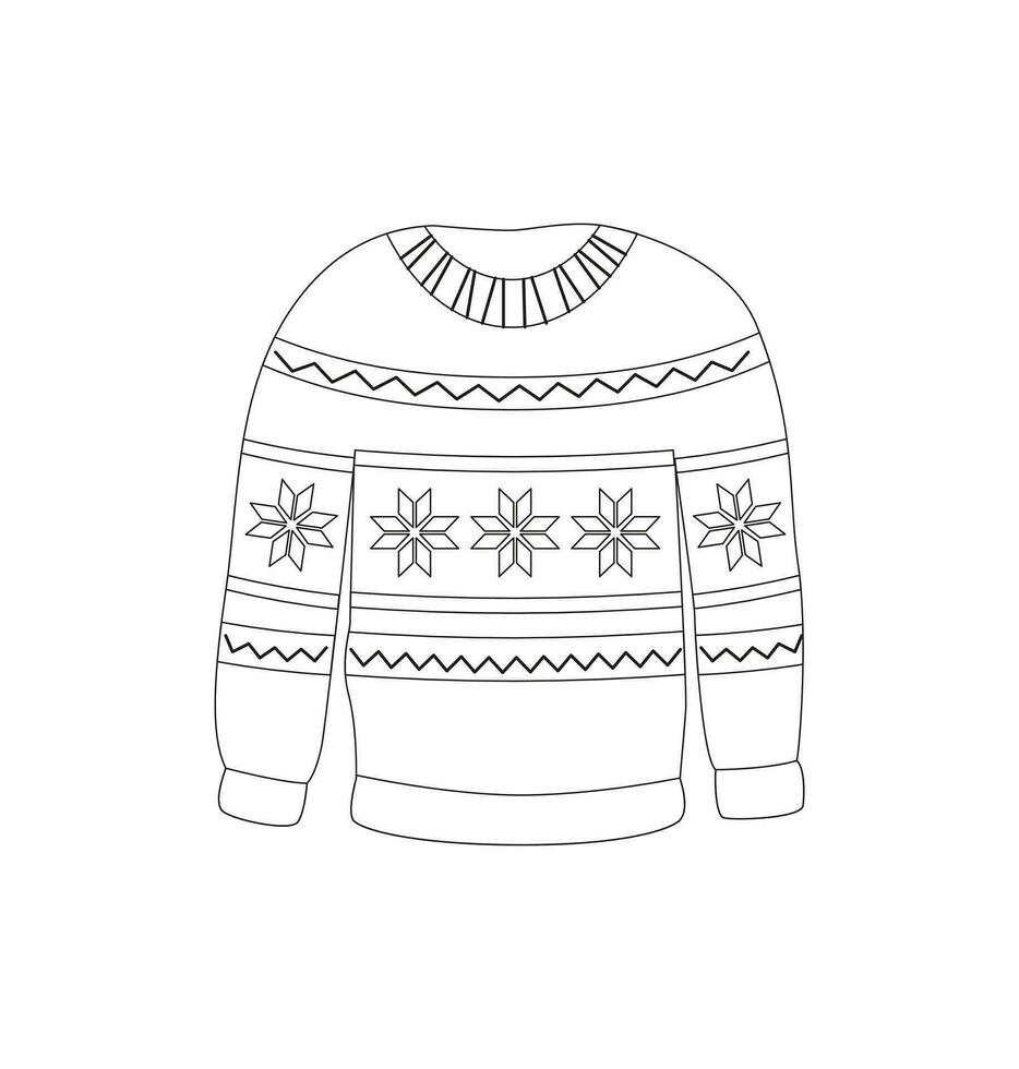 Ugly sweater, pullover, jumper. Winter basic essentials. Cozy clothing. Line art. Linear drawing. Doodle, icon. vector