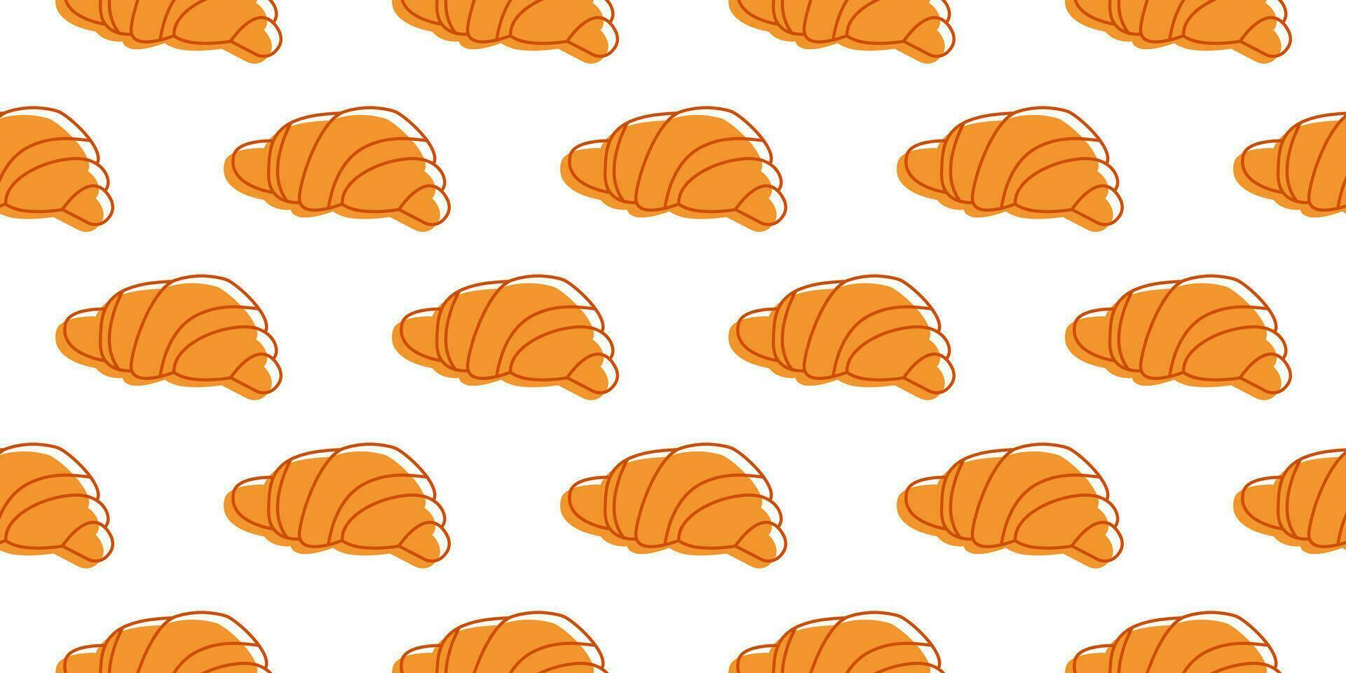 Colorful croissants seamless pattern.  Bakery and coffee shop concept.  Line art and flat style. Doodle drawings. Background, digital paper, wrapping paper, banner. vector