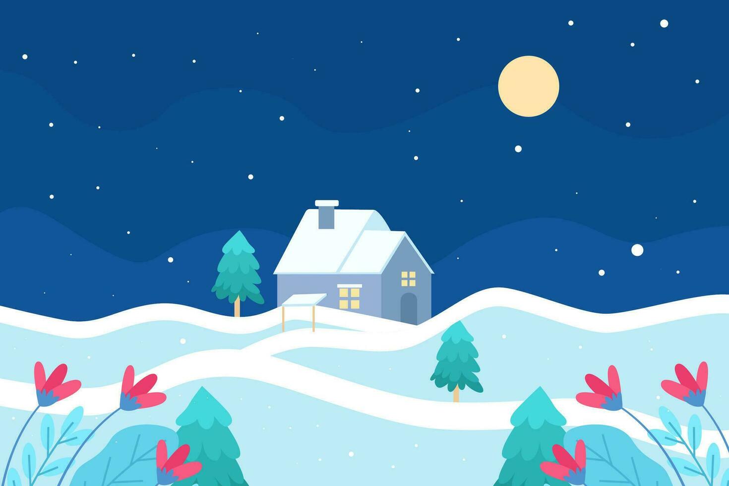 flat design winter landscape background illustration vector